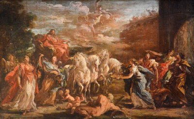 由Johann Wilhelm von der Pfalze，Elector Palatine进入杜塞尔多夫的胜利 作者 乔凡尼·安东尼奥·佩莱格里尼